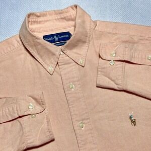 Ralph Lauren Button Down Shirt Mens 16.5-32/33 Peach Orange Flesh Pony Oxford